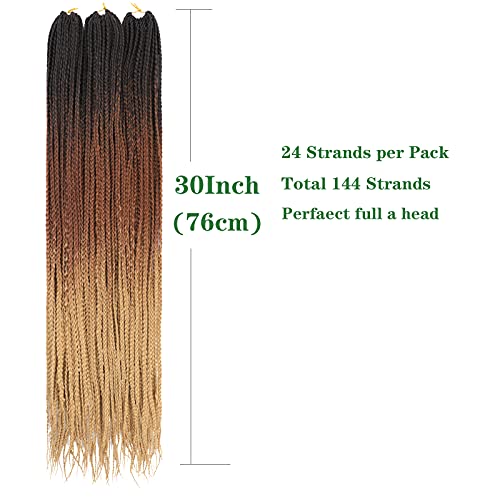 Box Braids Crochet Braids 144 Strands Brown Blonde Ombre Prelooped Crochet Hair Goddess Box Braids Crochet Braids Box Braid Crochet Braids For Black Women #TOP3
