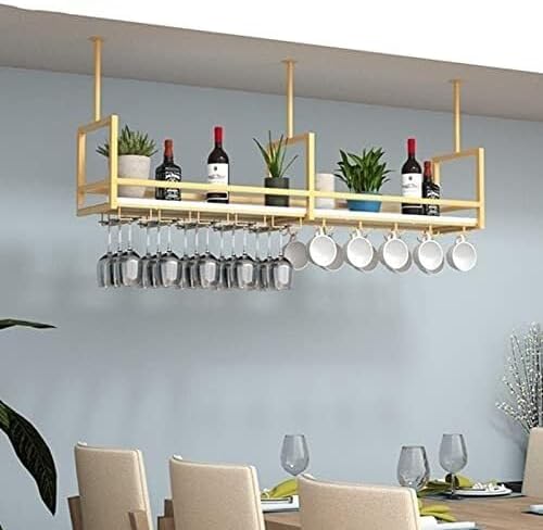 Ceiling Mounted Hanging Shelf with Glass Rack, Iron Storage Rack for Kitchen Bar Living Room, 60–140cm Sizes(120 * 30 * 60cm(47 * 12 * 24 in))