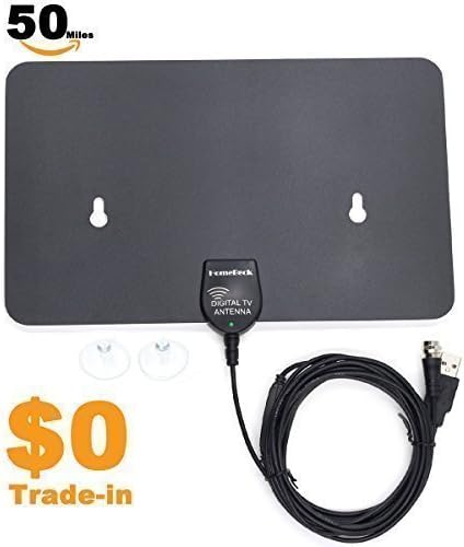 2016 HomeBeck Amplified HDTV Antenna-50 Miles Range,Black or White Sides,Razor Thin Indoor HDTV Antenna with 10ft Coaxial Cable,Smaller Size, Stronger Signal[1-YEAR TRADE-IN]