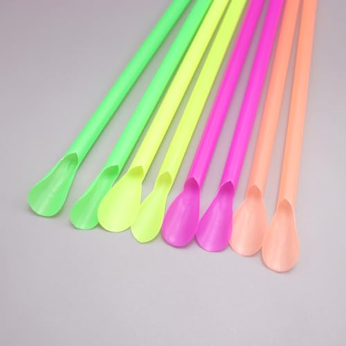 100 Pitillos con Cuchara Desechables de Plástico Flexibles 20 cm miniatura 4