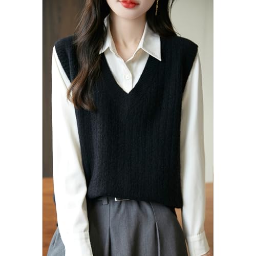 Image of Blostirno Women's Sweater Vest V Neck Sleeveless Solid Trendy Ribbed Knit Pullover Sweaters Crochet Flower Tank Tops