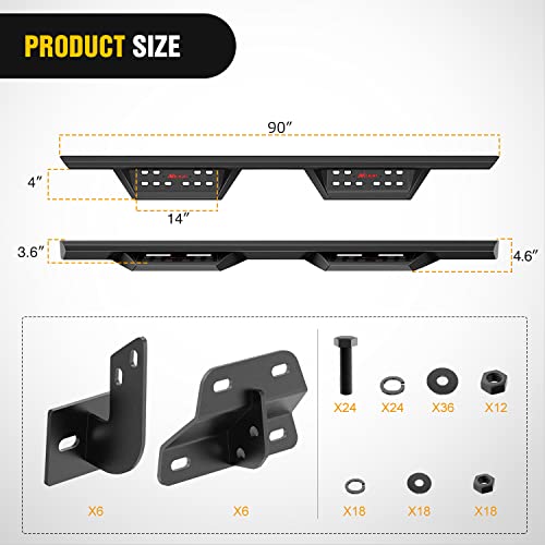 Image of Nilight Running Boards for 2015-2026 Ford F150 Bushi 3.6 Inch Drop Side Steps Bolt-on Black Powder Coated