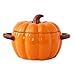 Produktbild Justup Suppenschüssel mit Henkel, 1.9L Keramik kürbis Suppentopf, Keramik serviert Backschalen, kürbisbecher Behälter Mit Deckel Halloween-dekor, Stockpot Kochgeschirr für Home (Orange)