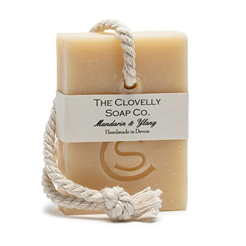 Image of Clovelly Soap Co Natural Handmade Soap on a rope Bar (Mandarin & Ylang, 100g) For all skin types.