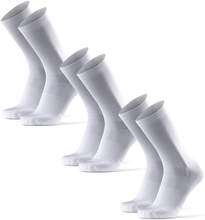DANISH ENDURANCE Cycling Socks, Crew Length, Breathable, Cushioned, Biking Socks for Men & Women, 3 & 5-Pack Large White/Black