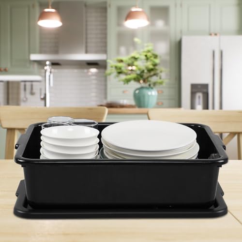 Xeabia 13 L Commercial Bus Tubs with Lid, Plastic Bus Box, 3 Packs, Black