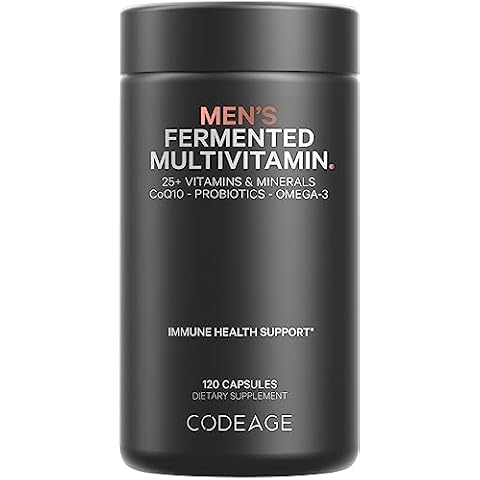Codeage Men’s Daily Multivitamin Supplement, 25+ Vitamins & Minerals For Adults, Organic Whole Foods Vitamins For Men, Vitamin A, B Vitamins, Vitamin C, D, E, K, Probiotic, Zinc, Omega-3, 120 Capsules Cover