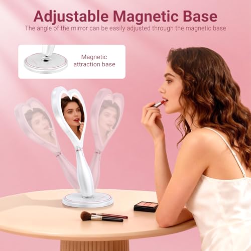 Vanity Grand Travel Makeup Mirror With 3 Color Lighting, Stepless Dimming, Handheld & Standing Dressing Table Mirror, Magnetic Base, Gifts For 13 Year Old Girls (Pearl White) - 9