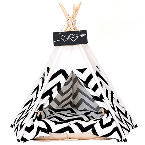Pet Teepee Pet Tent for Dogs Puppy Cat Bed White Canvas Dog Cute House Pet Teepee with Cushion 24inch Indoor Outdoor (White)