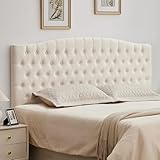 SUAWY Tufted Upholstered Tall Headboard King Size, Sturdy and Durable Solid Wood Bed headboards, Comfortable Linen Fabric King Headboard Only, Modern Luxury Button Diamond Design Head Board, Beige