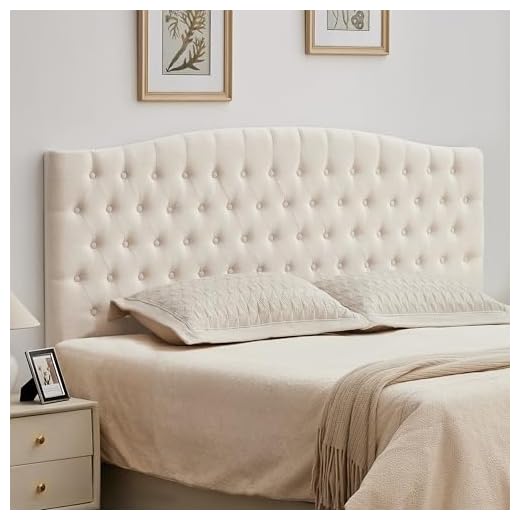 SUAWY Tufted Upholstered Tall Headboard King Size, Sturdy and Durable Solid Wood Bed headboards, Comfortable Linen Fabric King Headboard Only, Modern Luxury Button Diamond Design Head Board, Beige