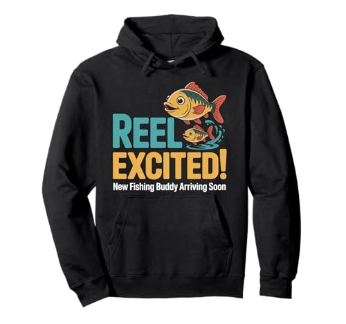 Reel Emocionado Nuevo Compañero de Pesca Llegará Pronto Anuncio Sudadera con Capucha