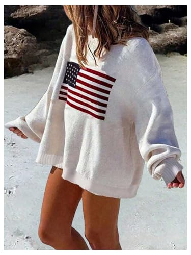 Floerns Girl's Flag Print Long Sleeve Sweater Crew Neck Knitted Casual Pullover Tops2