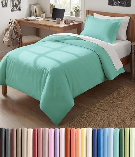 Image of Duvet Cover Twin /Twin XL Size - 2 Piece Set with Zipper Closure - Spa Blue | Extra Soft Twin /Twin XL Duvet Cover 68 inch x 90 inch with 1 Pillow Sham, Hotel Luxury w / Zipper Closures & Ties, Comfy & Breathable