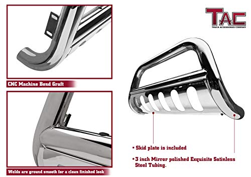 Tac Bull Bar Compatible With 2007-2021 Toyota Tundra Pickup Truck / 2008-2022 Toyota Sequoia Suv 3” Stainless Steel Front Bumper Guard Grille Guard Brush Push Guard Off Road Exterior Accessories #TOP3