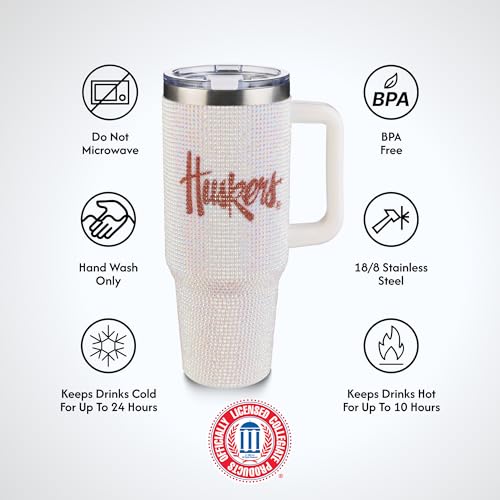 Image of The Memory Company Officially Licensed 40oz White Bling Game Day Tumbler, University of Nebraska, Lincoln