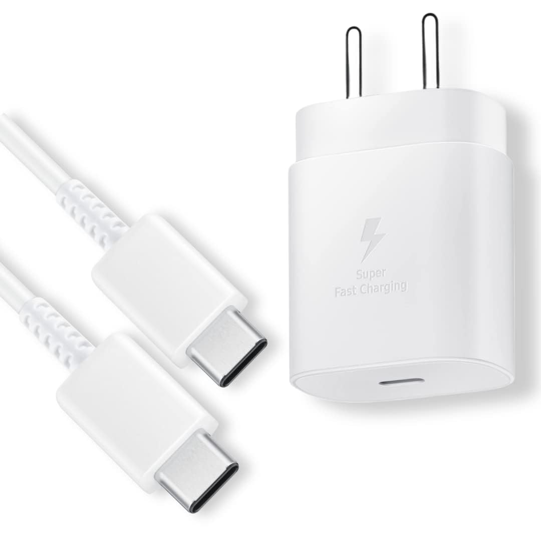 25W Type-C Charger Adapter Compatible for Samsung Galaxy M34 5G Mobile Phone | 25 watt Super Fast Charging Solution Compact Efficient USB-C Energy Source Safe Wall Power Adaptor – White