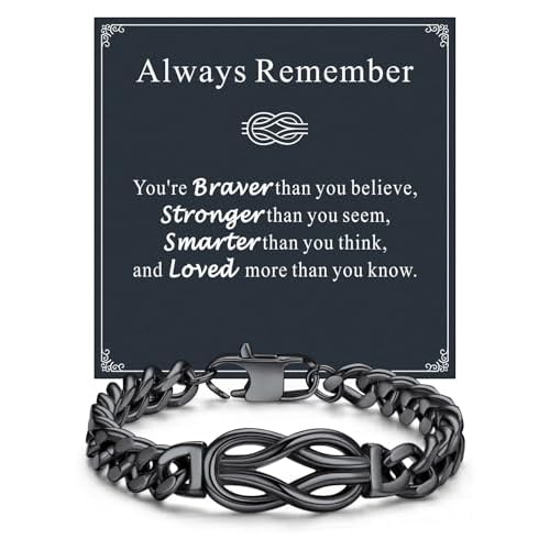 ChainsHouse Square Love Knot Bracelets for Men Braided Leather Stainless Steel Infinity Bracelets with Love Message Card Aniversary Birthday Gift for