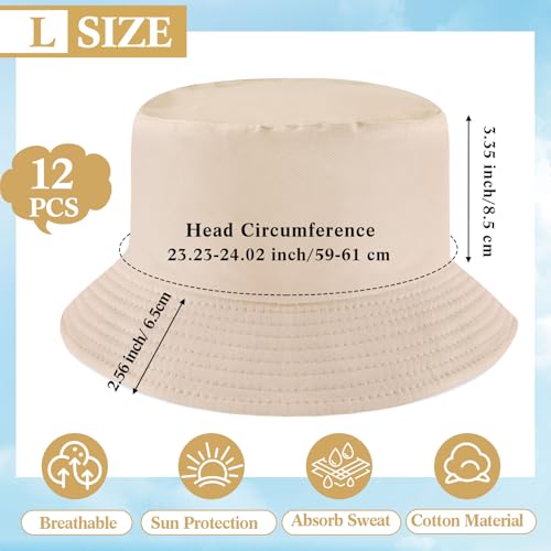 Image of 36 /24 /12 Pcs Bucket Hats for Men Women Bulk Cotton Fishing Cap UV Protection Beach Foldable Solid Color Sun Cap