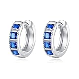 YFN Pendientes de aro de plata de ley 925 con zafiro azul para mujer, hipoalergénicos, duraderos, elegantes joyas