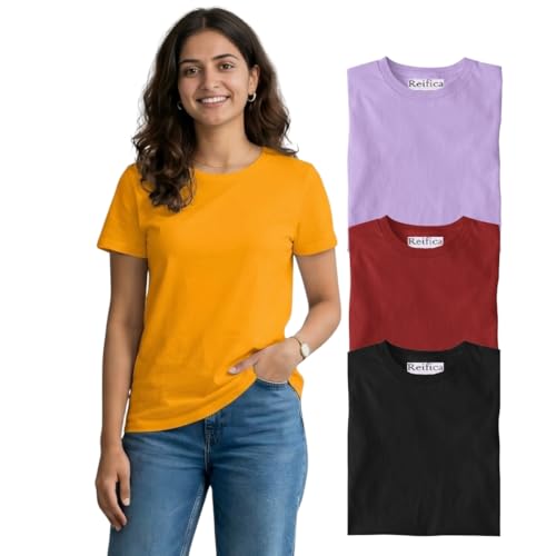 Image of Reifica Women's Plain Half Sleeve T-Shirt Combo Pack of 4