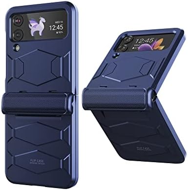DDJ Shockproof Armor Samsung Galaxy Z Flip 4 Case, Z Flip 4 Case with Hinge Protection, Full-Body Durable Hard PC Heavy Duty Semi-Auto Case for Galaxy Z Flip 4 5G - Blue(2022)