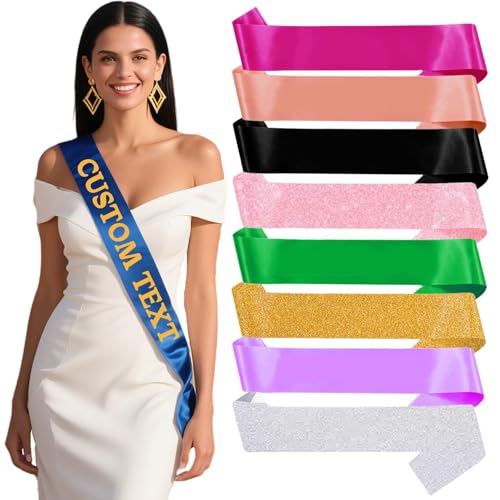 Custom Sash Personalized Satin Sash with Text & Icons for Pageants, Bride to Be,Birthday,Bachelorette,Prom Queen