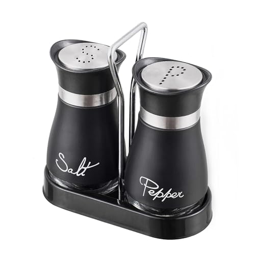 CANGCANG Salt and Pepper Shakers Set, Salt and Pepper Pots with Clear Glass Bottom, Salt and Pepper Shakers for Kitchen BBQ Restaurant(Black)