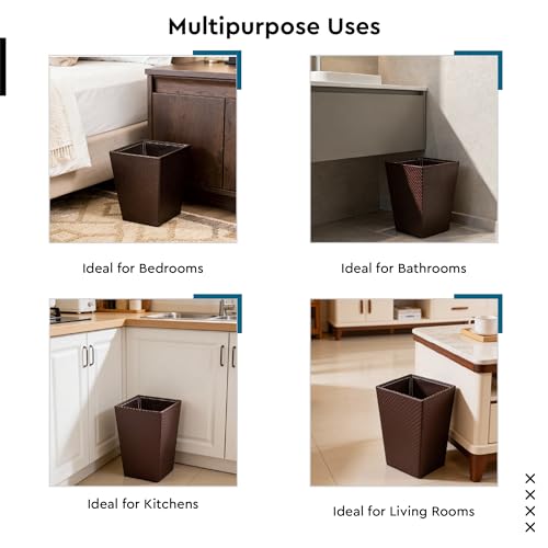 Image of Encasa XO Leather Dustbin for Home | 11 L (22x30 cm)(Large) Waste Bin for Bedroom, Washrooms, Kitchens Office, Hotel | Noise free, Floor Safe Trash Can | Textured Leather Garbage Bin - Copper