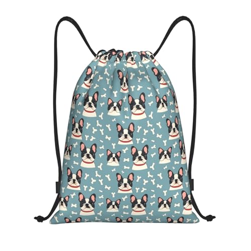 Nevjipu Zaino con coulisse, con stampa di bulldog francese, 1 piccola borsa da palestra con coulisse, per donne e uomini, borsa sportiva per spiaggia, viaggi, nuoto