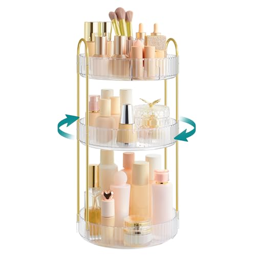 SONGMICS Organisateur Maquillage Rotatif, Rangement Maquillage, 3 Niveaux, Séparable, Rangement de Bijoux pour Coiffeuse, Idée Cadeau, Transparent JKA011W02
