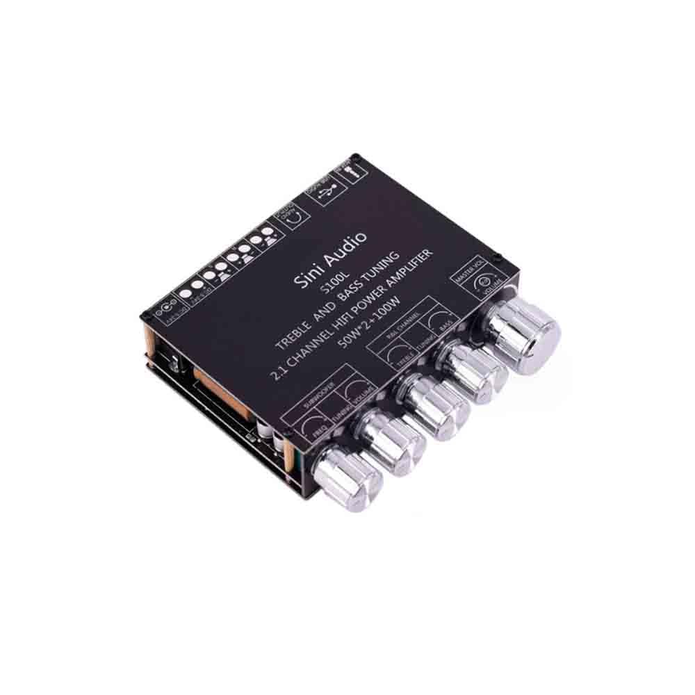 Top-down view of the YOURRYONG XY-S100L amplifier board with control knobs.