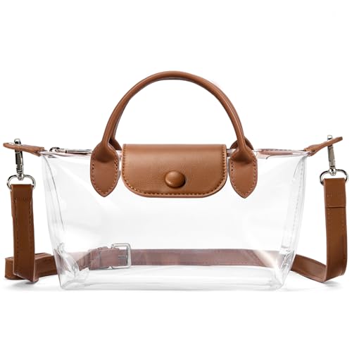 BOSTANTEN Clear Bag for Stadium Approved Small Crossbody Purse Handbags for Concerts Sports Events Brown