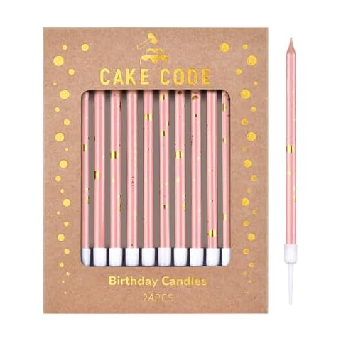 CAKE CODE Pink Gold Long Thin Birthday Candles, Cake Candles, Birthday Parties, Wedding Decorations, Party Candles Cover