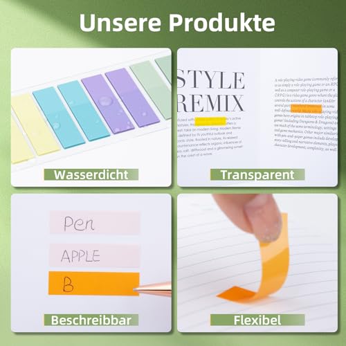 damoguin 2000 Stück Haftstreifen, 10 Set kleine selbstklebende Haftnotizen, Transparent Sticky Notes, Klebezettel die als Tabs for Books und Index Annotating Tabs (Bunt)
