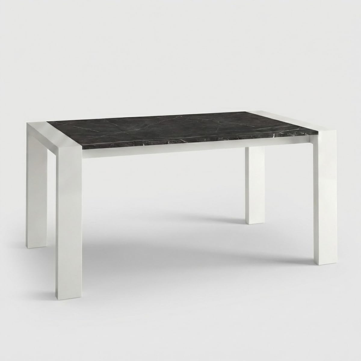 Produce Shop Mesa extensible de diseño para 12 personas, patas blancas, 160/250 x 90 cm Pesaro - Efecto mármol negro