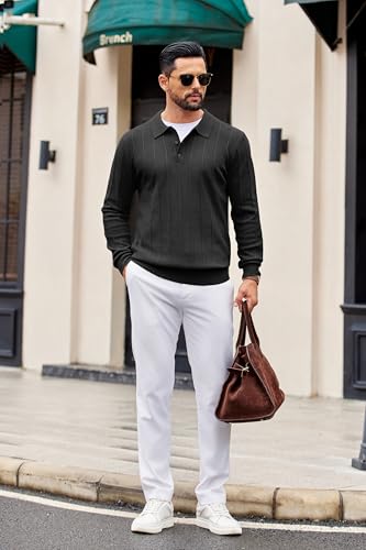 COOFANDY Mens Knit Polo Long Sleeve Polos Sweater Causal Collared Golf Sweaters Fashion Business Dress Pullover4