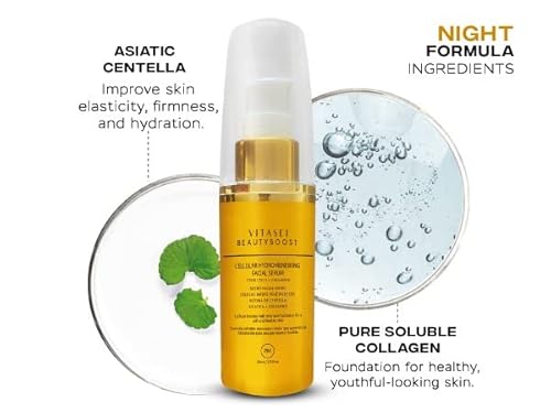 Vitasei Beauty Boost Facial Serum, Anti Aging Cellular Hydro-Renewing Night Serum W/Cotton Stem Cells & Collagen For Women & Men, Hydrating Face Oil Moisturizer For Fine Lines & Wrinkles, 30 Ml #TOP3
