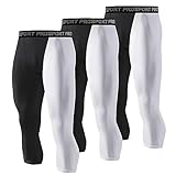 Blaward 3 Pack Men's Legging 3/4 Compression Pants Black White Tights Athletic Baselayer for Running Basketball Workout Yoga