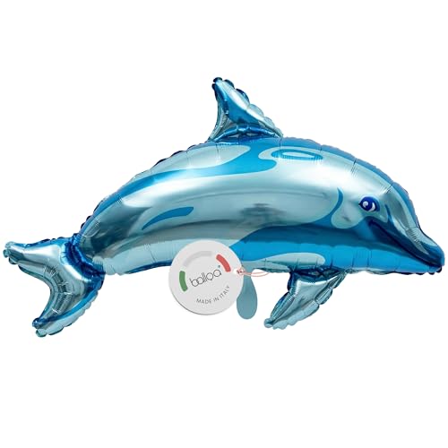 Balloa Ballon en aluminium XXL dauphin motif sous-marin, ballon à l'hélium animal marin, ballon bleu dauphin pour anniversaire d'enfant, décoration de fête océan,...