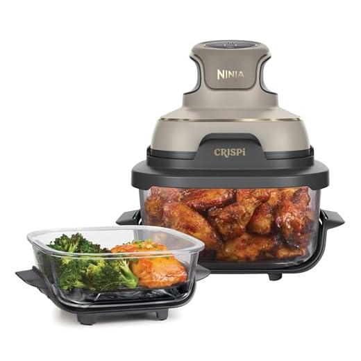 Ninja CRISPi tragbare Airfryer Heißluftfritteuse, 3,8 l, 4-in-1: Heißluftfrittieren, Braten, Warmhalten, Recrisp, 6 Portionen, 2x herausnehmbare Glasbehälter & Deckel, 1700 W, Stone Gold FN101EUSTGD