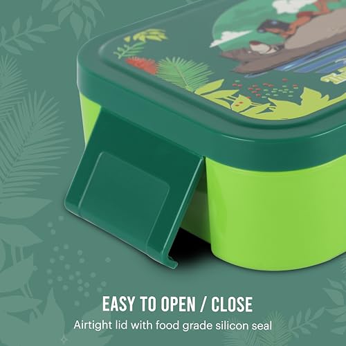 Image of CELLO Kidzbee Galaxy Mowgli's Ride Insulated Kids Lunch Box with Inner Steel Box, Green | 3D Touch & Feel Designs Tiffin Box | Leak Proof & Break Resistant | Ideal for School & Picnic
