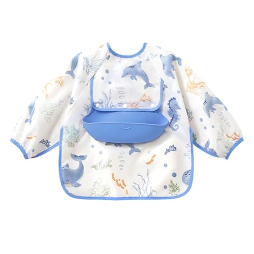 Bavoir À Manches Longues - Bavoirs De Repas Bébé Avec Manches, Tablier Imperméable Lavable En Machiâ€¦ – Vignette