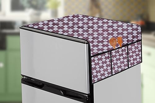 Image of The Furnishing Tree Fridge Top Cover Compatible for Samsung RR24C2823S8 /NL, 223 LTR WxL 65x111 in CM Counterchange Pattern Grey