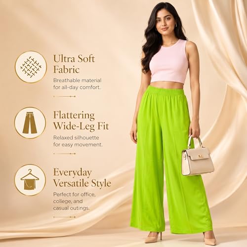 Image of Women Plazzo | Rayon Wide Leg for Women | Elastic Waist Flared Palazo Trousers | Comfortable Casual & Ethnic Wear Palazzo Pants