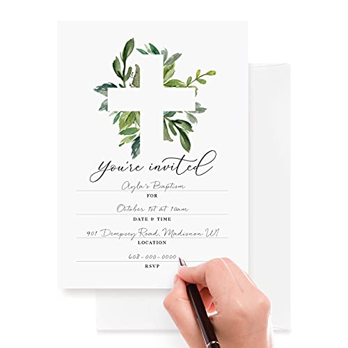 Bliss Collections Baptism Invitations With Envelopes, Rustic Invites For First Communion, Christening, Baby Dedication, Religious Celebration Or Reconciliation, 5"X7" (25 Invitations And Envelopes) #TOP4