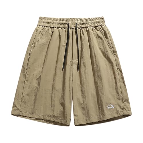Mens Casual Shorts Quick Dry Bermuda Elastic Athletic Gym Running Workout Lightweight Breathable Trunks Khaki