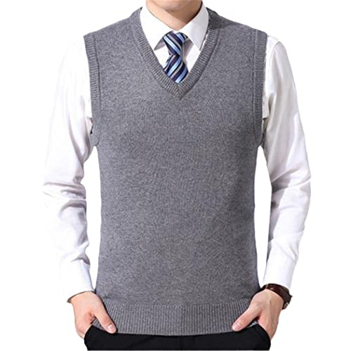 Gilet en laine homme de qualité supérieure col en V sans manches gris XL
