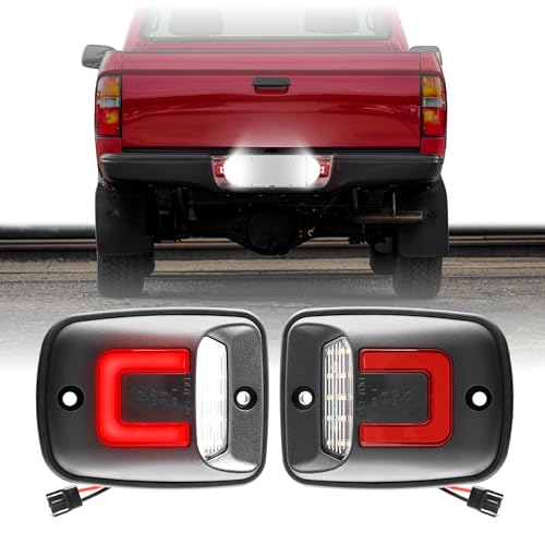 USR 95-04 Tacoma Pickup License Plate Light – LED Rear Lamps (Left + Right) Pair - Compatible with 1995-2004 Toyota Tacoma Pick Up 92-98 T100 Truck All Models (LED WHITE 6000K/ RED U SHAPE UPGRADE)