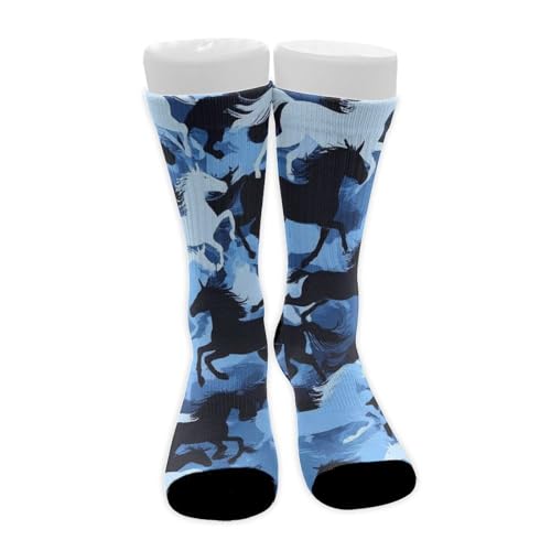 CWECVWE Boy's Dress Decor Socks Sport Baseball Compression Socks Travel Fashion Decor Blue Camouflage Camo Horse